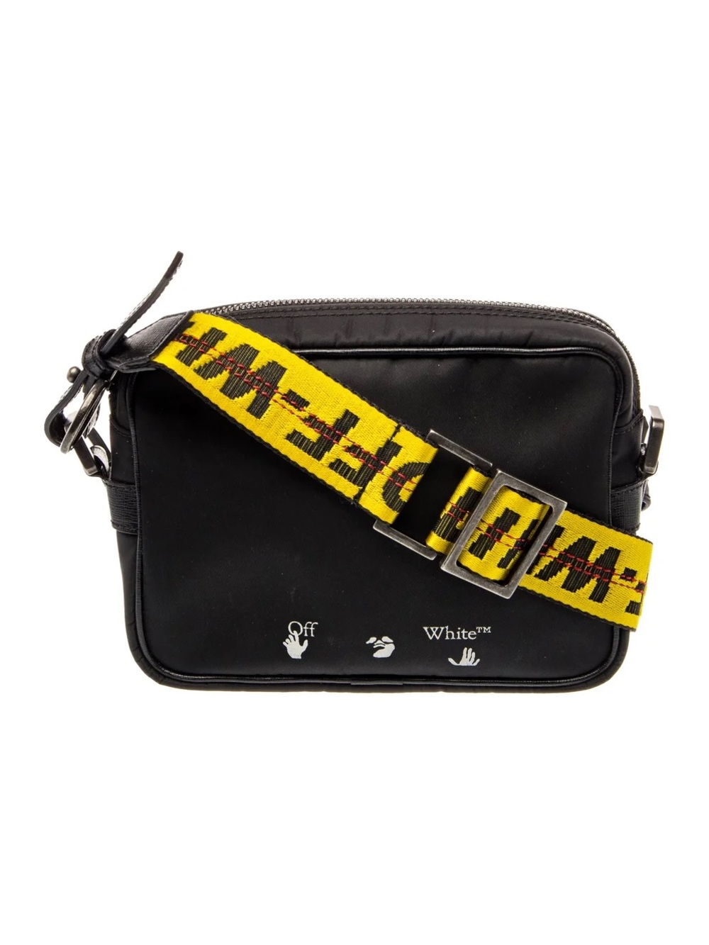 Off-White Black Nylon Belt Bag with Yellow Industrial Strap